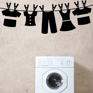 Laundry Room Decor, Laundromat Wall Decal, Clothesline Art, Clothes Pin ...