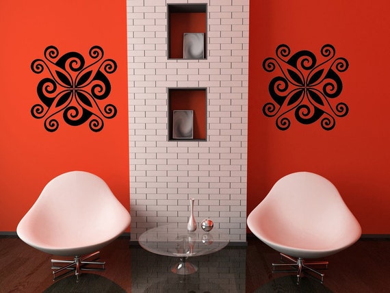 Retro Decal Swirl Decal Set Of 2 Medallion Decal Ceiling Etsy