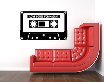 Cassette Tape Art, Music Wall Decal, Mixed Tape Decor, Cassette Deck, Home Wall Art, Teen Bedroom Decor, Vintage Decor, 1970s Decor, 1980s