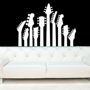 Guitar Necks, Guitar Wall Art, Guitar Wall Decor, Headboard Decals, Acoustic Wall Art, Rock Band Stickers, Nursery, Home Decor image 1