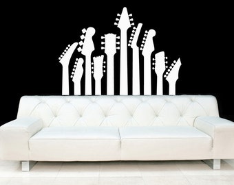 Guitar Necks, Acoustic, Metal, Electric, Rock Band - Vinyl, Decal, Wall, Sticker, Nursery, Home Decor