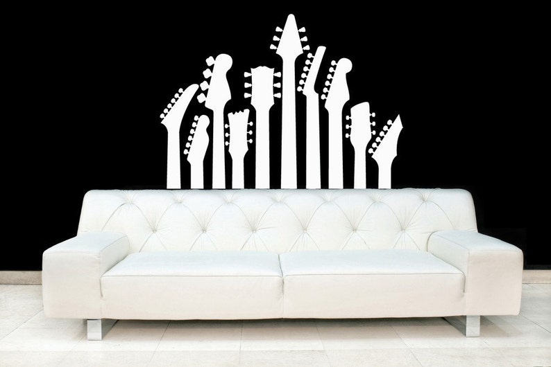 Guitar Necks, Guitar Wall Art, Guitar Wall Decor, Headboard Decals, Acoustic Wall Art, Rock Band Stickers, Nursery, Home Decor image 1