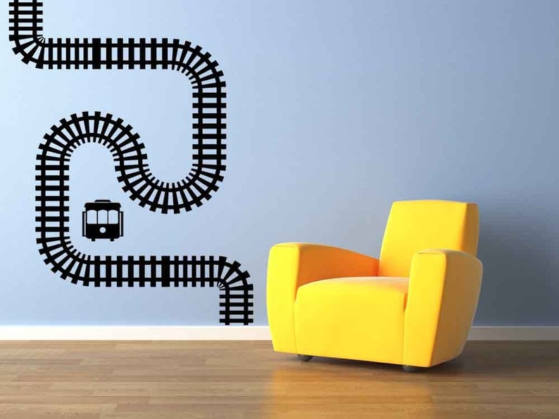 Train Decor, Tracks Wall Decal, Caboose Birthday Party Station Decoration, Locomotive Gift, Engine Design, Decorative Home Artwork, Travel image 1