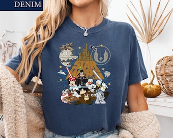 Camiseta retro de Star Wars de Disney, camiseta retro de Mickey y sus amigos Jedi, conjunto para vacaciones familiares, camiseta gráfica de ciencia ficción y dibujos animados, regalo para fans de Disney
