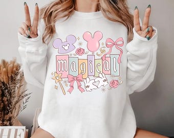 Vintage Magical Coquette Disney Comfort Colors Shirts, Mickey Ears Tee, Disneyland Family Shirt, Disney Trip Vacation Shirt