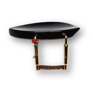 Handmade Ebony Rosewood Violin Chinrest – Extra Flat Model, Gold/Chrome Clamps (4/4 Size)