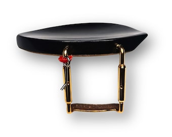 Mentoniera per violino in ebano e palissandro realizzata a mano – Modello extra piatto, morsetti oro/cromo (misura 4/4)