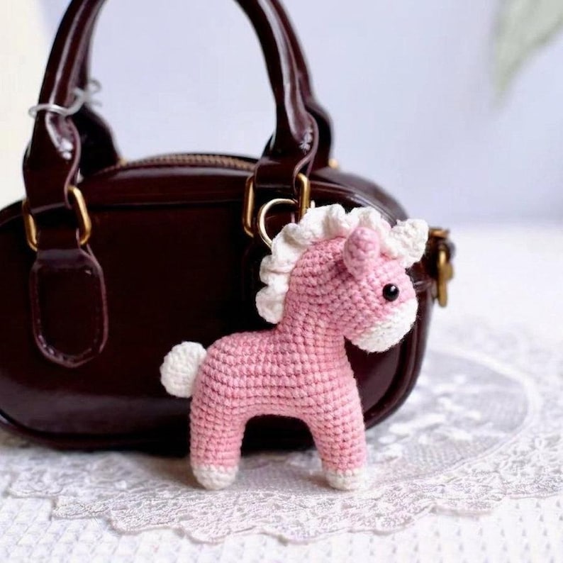Personalized Crochet Horse Keychain, Custom Color Horse Bag Charm ...