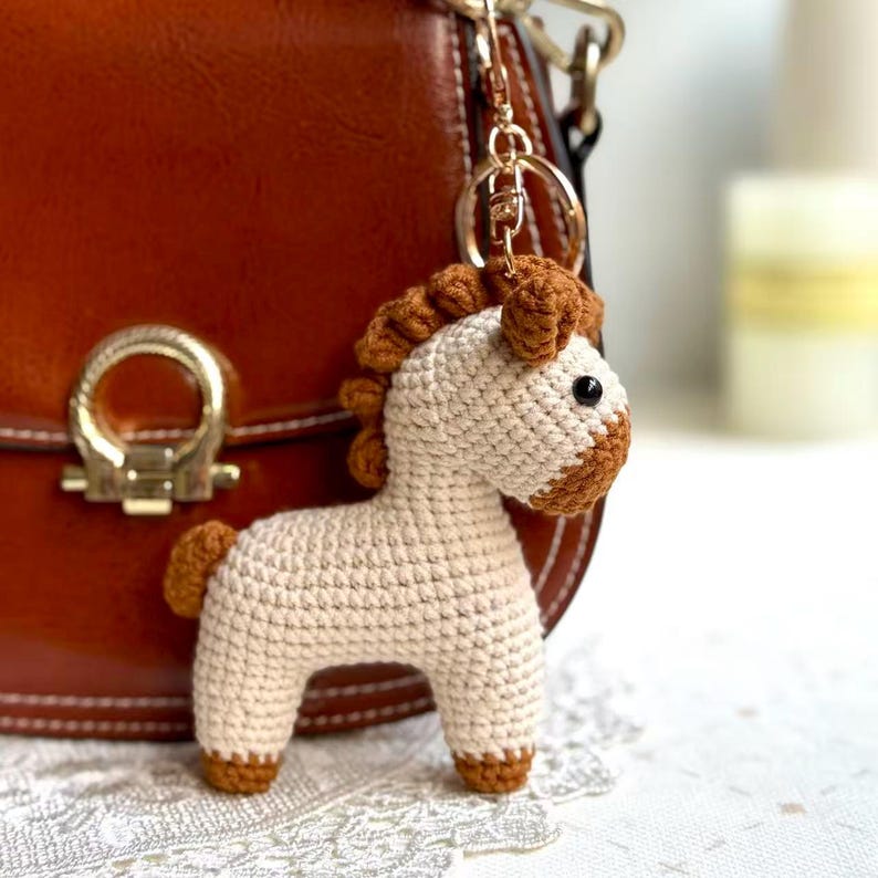 Personalized Crochet Horse Keychain, Custom Color Horse Bag Charm ...