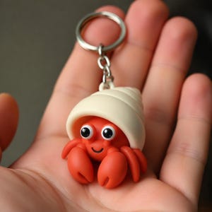 Hermit Crab Shell Keychain, Realistic Painted Marine Life Accessory, Single Hand-Finished 3D Printed Figurine Key Ring