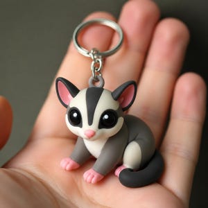Sugar Glider Keychain, Hand-Painted Pet Lover Gift, Detailed Marsupial Charm, Realistic Wildlife Accessory, Single 3D Printed Figurine