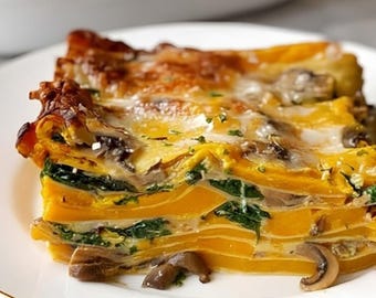 Receta de calabaza asada / Espinacas y champiñones, PDF imprimible