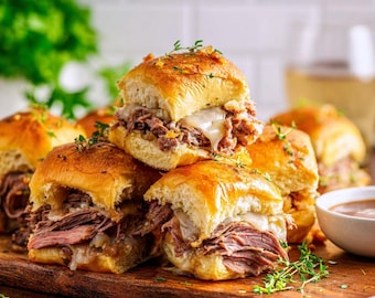 Receta fácil para mini sándwiches de carne asada estilo francés (descarga digital en PDF)