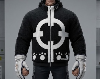 Bartholomew Kuma Sherpa Bomber Jacket:PX-0 Anime Fleece Zip Up | One Piece Inspired Streetwear Coat
