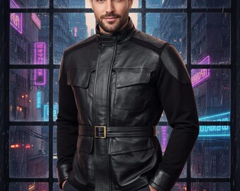 Black Leather Jacket – Genuine or Faux Leather Motorcycle Jacket | Slim Fit Biker, Streetwear, or Casual Outerwear | Handmade Classic Jacket