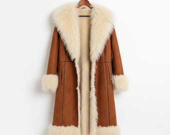 Penny Lane Coat Women :Long Mongolian Fur Shearling Coat | Boho Toscana Style Vintage 70s Winter Jacket