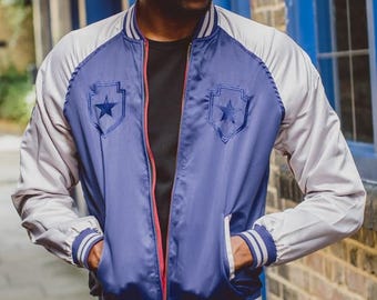 Chaqueta bomber unisex de satén / Chaqueta urbana / Abrigo universitario ligero / Chaqueta de béisbol retro para hombre y mujer / Prendas de abrigo hechas a mano