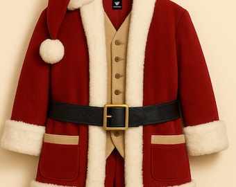 Luxury Red Wool Santa Suit with White Fur Trim & Beige Vest