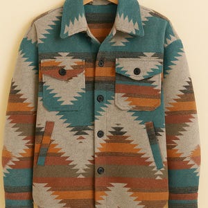 Vintage Aztec Wool Jacket – Western Pattern Warm Winter Shacket
