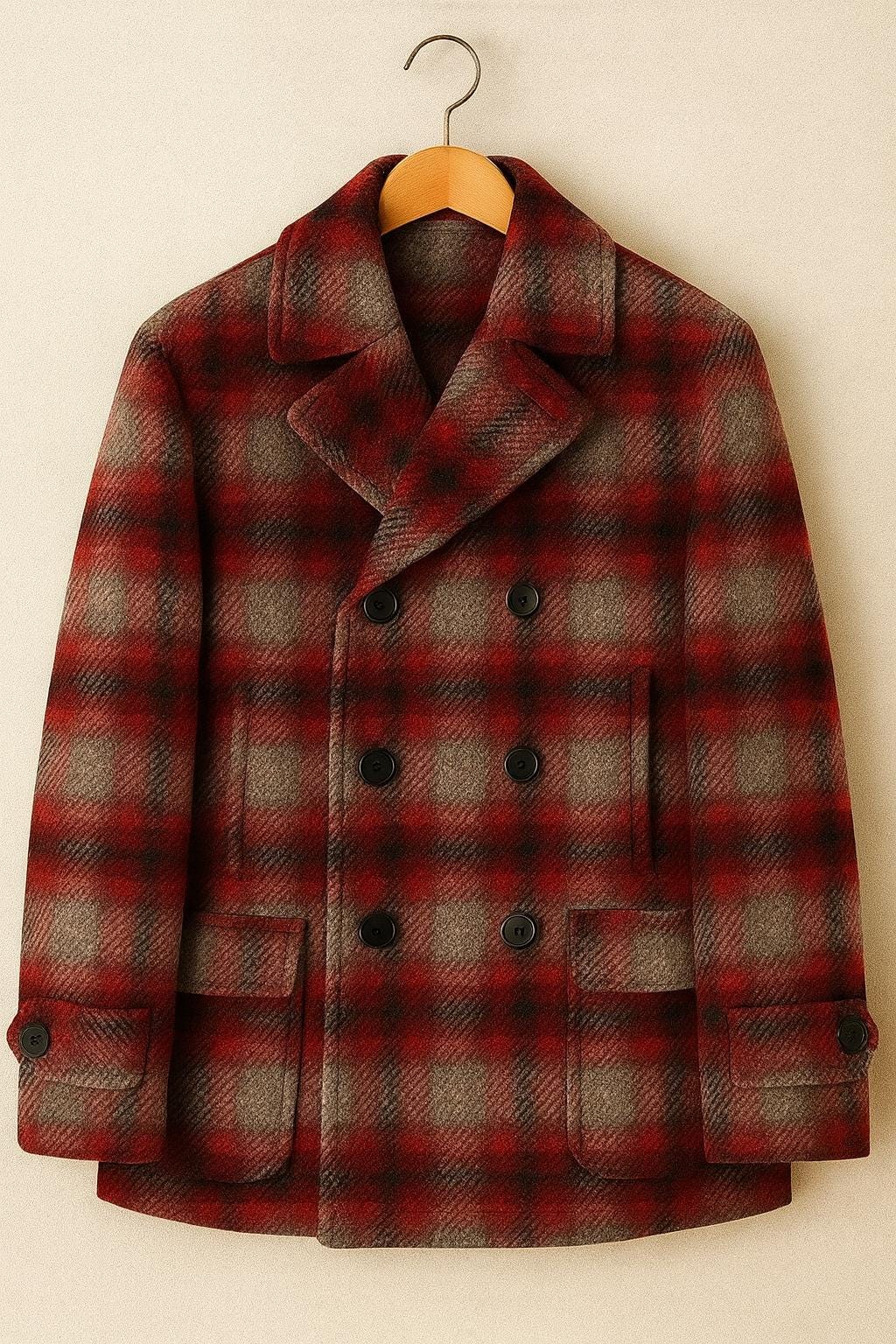 Mens Plaid Peacoat
