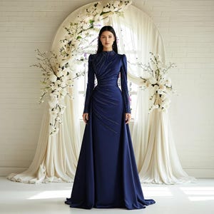 Navy Sequin Evening Gown | Long Sleeve A-line Maxi Dress - Etsy Navy Sequin Evening Gown | Long Sleeve A-line Maxi Dress - Etsy