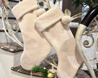 Set of 2 Cream Sherpa Christmas Stockings – Scandinavian Holiday Decor