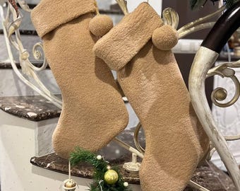 Set Of 2 Cozy and elegant Christmas stockings 21.5in made of premium faux fur. Perfect for modern or neutral holiday decor