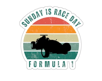 F1-klistermärke | Söndag är tävlingsdag | Formel 1-klistermärke, F1-merchandise, Formel 1-presenter