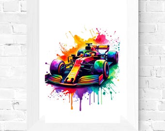 Färgglatt F1-rumskonsttryck - Digital nedladdning av dekor
