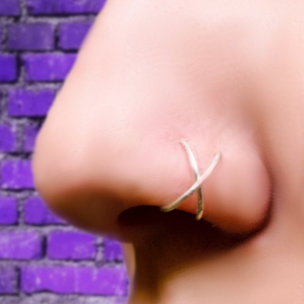 Criss Cross Nose Ring (fake) - Double Nose Ring - Twisted Nose Ring - Cross Over Nose Ring