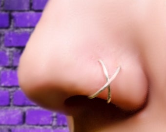 Criss Cross Nose Ring (fake) - Double Nose Ring - Twisted Nose Ring - Cross Over Nose Ring