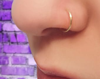 14k Gold Fake Nose Ring- Fake nose ring - Faux Nose Ring - Clip on Nose Ring - hoop nose ring - nose ring hoop - delicate nose ring