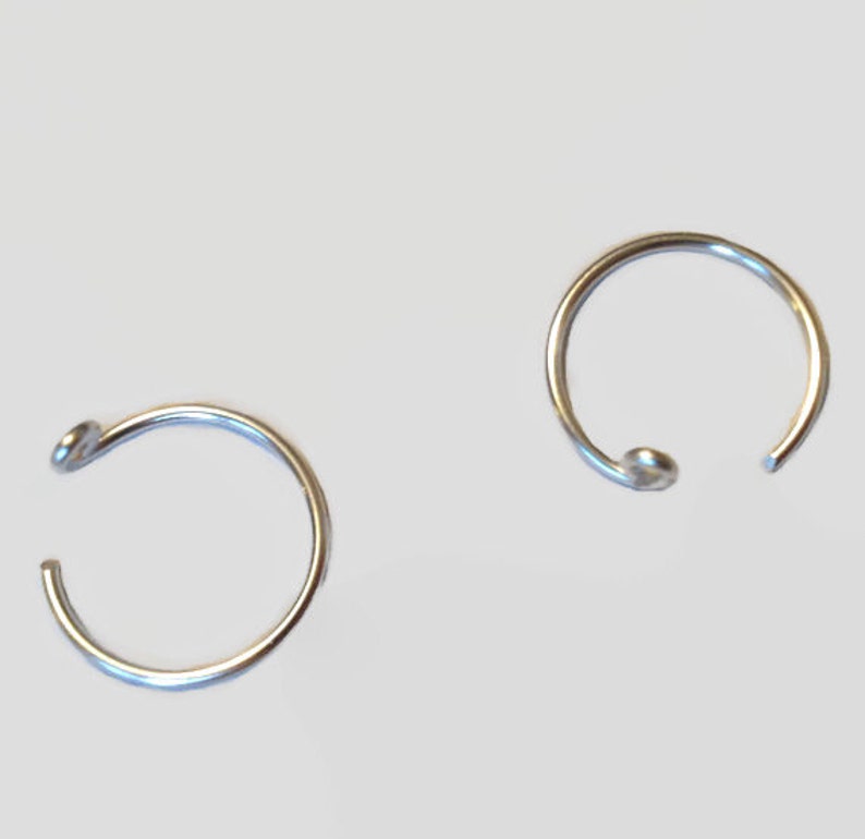 May include: Two silver nose rings with a small ball at the end of each ring.