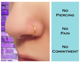 Faux anneau de nez - Clip on Nose Ring - Faux anneau de nez - Anneau de nez de cerceau - Anneau de nez personnalisé - Anneau de nez en métal - Faux piercings - Anneaux de nez punk