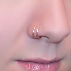 Fake Double Nose Ring Faux Double Piercing Double Hoop Fake Double Piercing Fake Double Nose Hoop Faux Nose Ring Double Piercing image 2