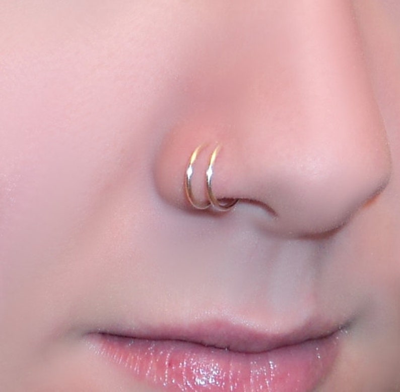 Fake Double Nose Ring Faux Double Piercing Double Hoop Etsy