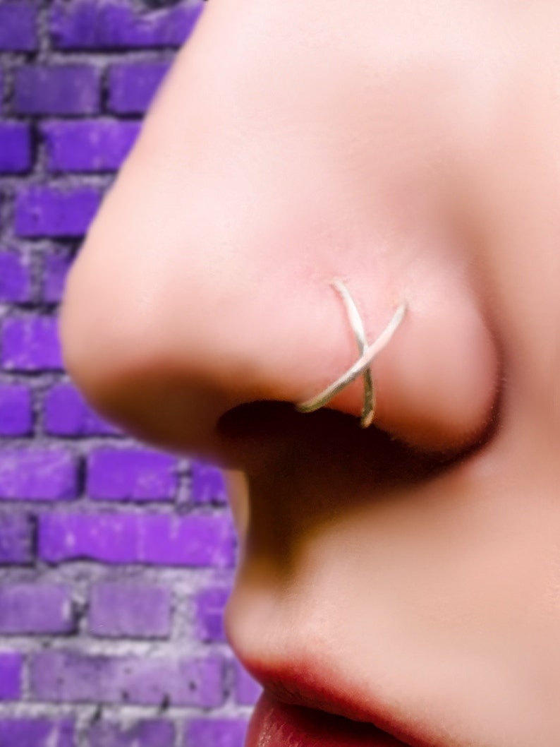 Criss Cross Nose Ring fake Double Nose Ring Twisted Nose Ring Cross Over Nose Ring image 1