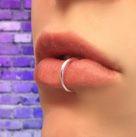 Sterling Silver Double Rings Lip Fake Piercing Lip Ring Fake Body Piercing