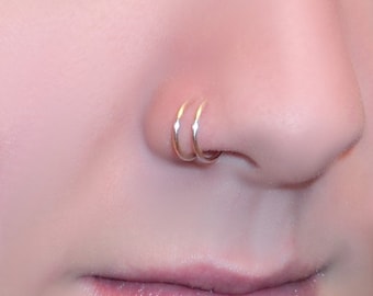 Sterling Silver Double Nose Ring - Faux Double Piercing - Sterling Silver Nose Ring - Fake Double Piercing - Faux Nose Ring