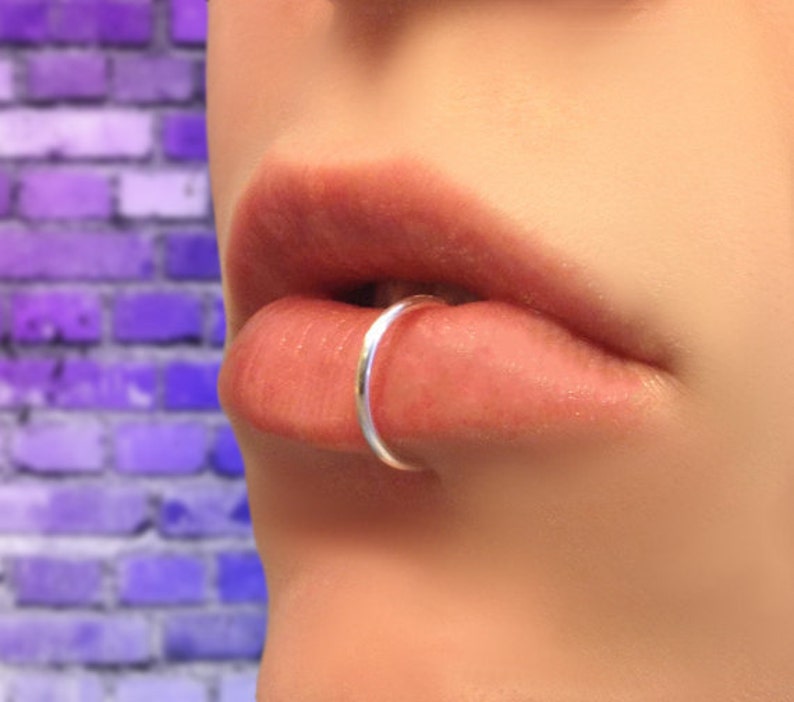 Hoop Lip Ring Custom Lip Ring Metal Lip Ring Fake Piercings Punk Lip Rings Fake Lip Ring Clip On Lip Ring Faux Lip Ring image 2