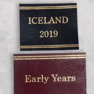 Etichette in pelle per libri/album - Personalizzate in oro o argento/ Ottime per libri e esposizioni, francobolli, album di monete,/ 10 colori di pelle/ etichette patch