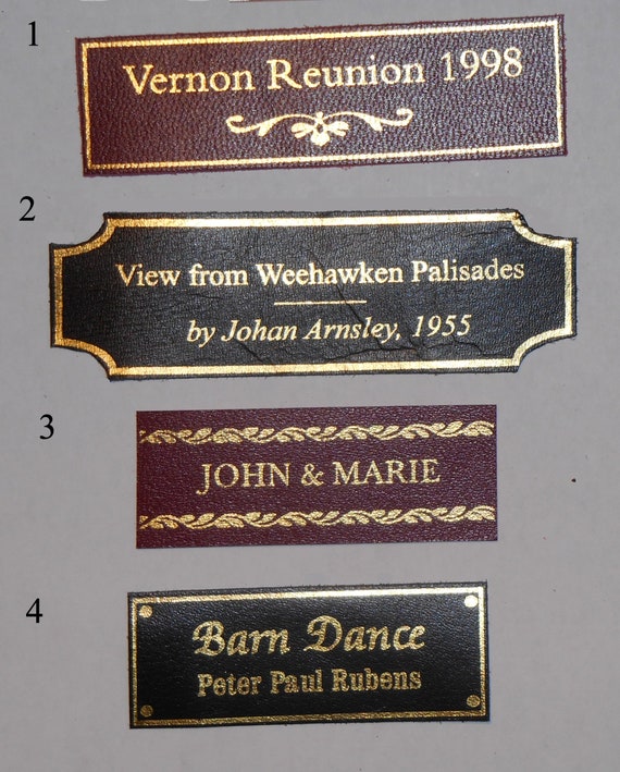 Leather Name Plates /picture Frame Title Labels /goldsilver Etsy