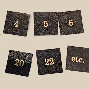 May include: Black square labels with gold numbers 4, 5, 6, 20, 22, and the word "etc."