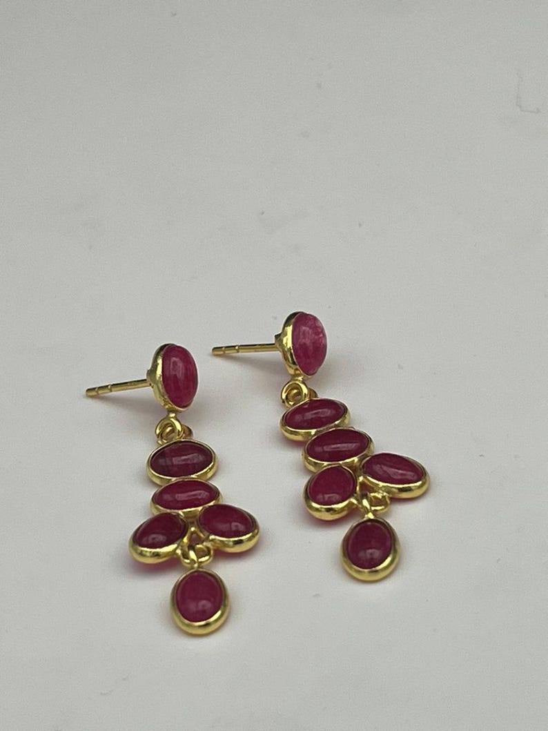 Ruby Silver Earring,Ruby Jewellery,Dangle Earring, Real Ruby Earring,Red Color Earring Gemstone Studs, Dangling image 3