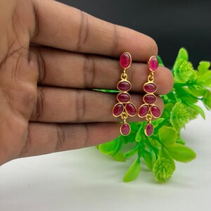 Ruby Silver Earring,Ruby Jewellery,Dangle Earring, Real Ruby Earring,Red Color Earring Gemstone Studs, Dangling image 6