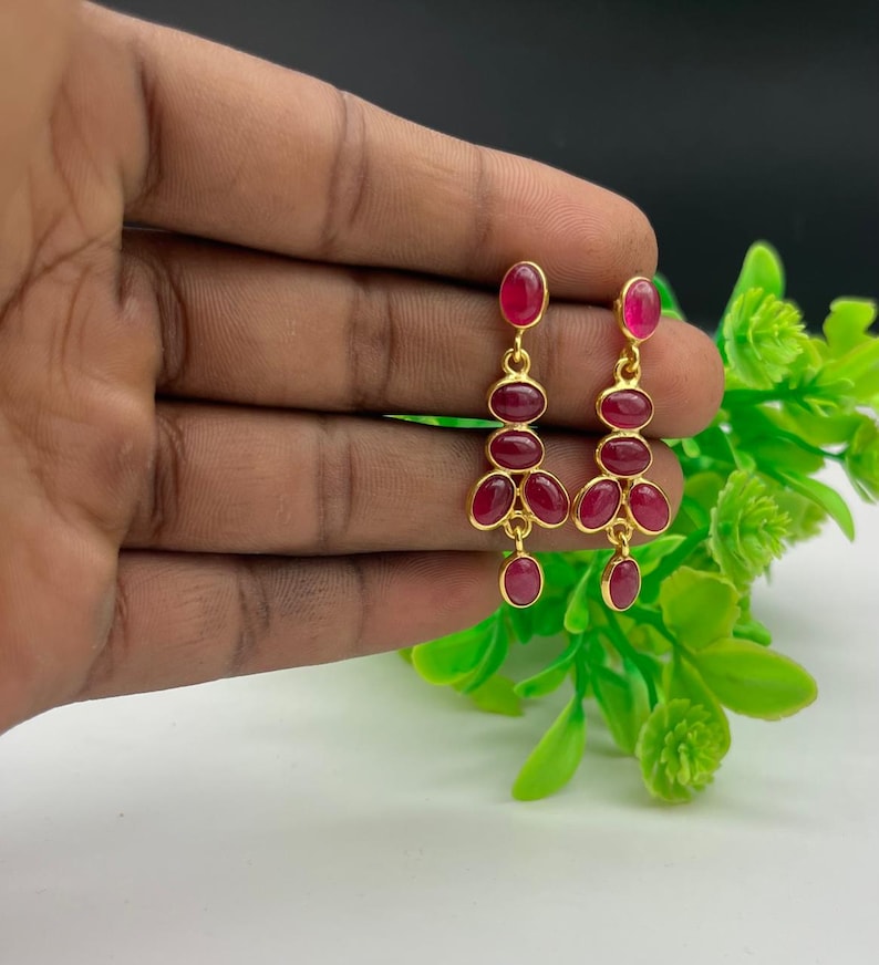 Ruby Silver Earring,Ruby Jewellery,Dangle Earring, Real Ruby Earring,Red Color Earring Gemstone Studs, Dangling image 6
