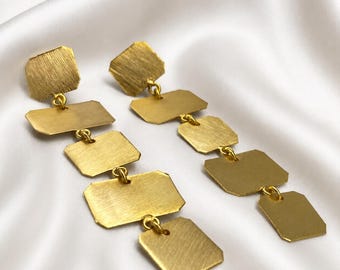 Dangle Earrings Gold,Statement Designer Long Earring,Stylish Big Long Dangle Earring,Party Wear Earring,Golden Blingy Eatting