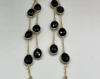Black Onyx Gold Plated Long Dangler  Brass Earring Gift  Woman Gift For Christmas