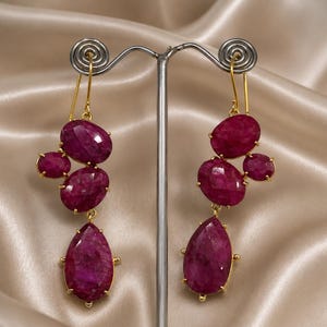 Ruby Earring,Long Dangle Earring,Gemstone Earring,Birthday Gift,Mother Gift,Anniversary Gift,Large Ruby Earring,Gift For Her