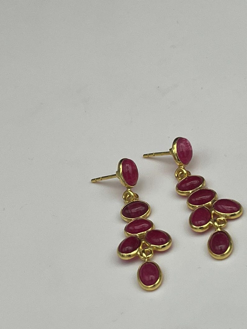 Ruby Silver Earring,Ruby Jewellery,Dangle Earring, Real Ruby Earring,Red Color Earring Gemstone Studs, Dangling image 4